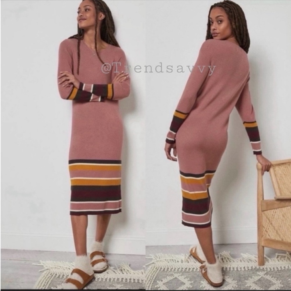 Anthropologie Saturday Sunday Parvati Pink Striped Knit Midi Dress Small Fall